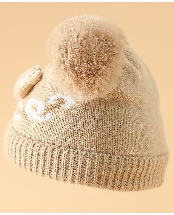 Babyhug Woollen Cap With Bear Design in Red - Diameter 16 cm