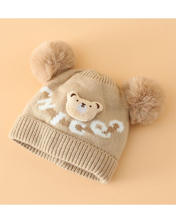 Babyhug Woollen Cap With Bear Design in Red - Diameter 16 cm