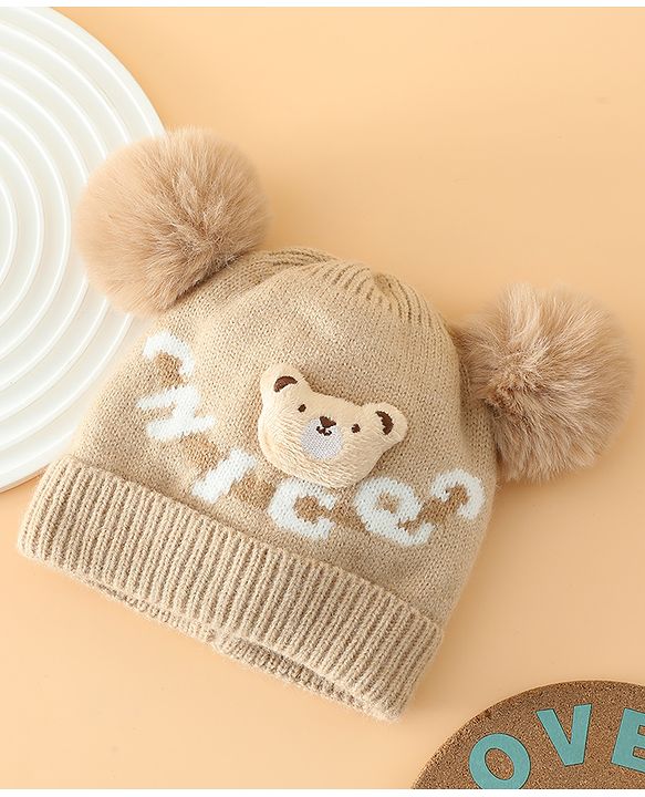 Babyhug Woollen Cap With Bear Design in Red - Diameter 16 cm