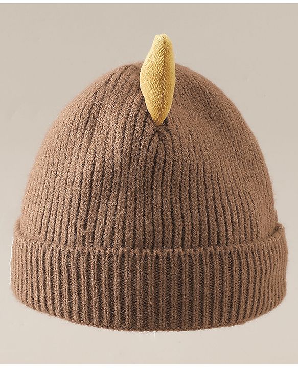 Babyhug Woollen Cap with Ear & Bear Patch in Brown - Diameter 16 cm