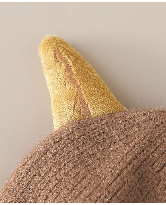 Babyhug Woollen Cap with Ear & Bear Patch in Brown - Diameter 16 cm