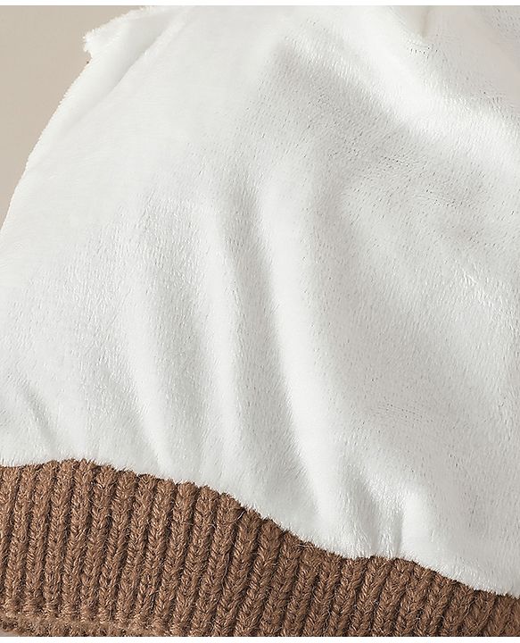 Babyhug Woollen Cap with Ear & Bear Patch in Brown - Diameter 16 cm
