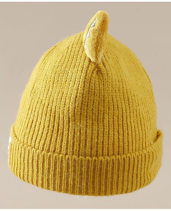 Babyhug Woollen Cap with Ear & Bear Patch in Brown - Diameter 16 cm
