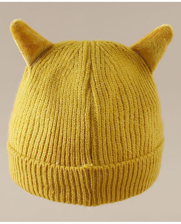 Babyhug Woollen Cap with Ear & Bear Patch in Brown - Diameter 16 cm