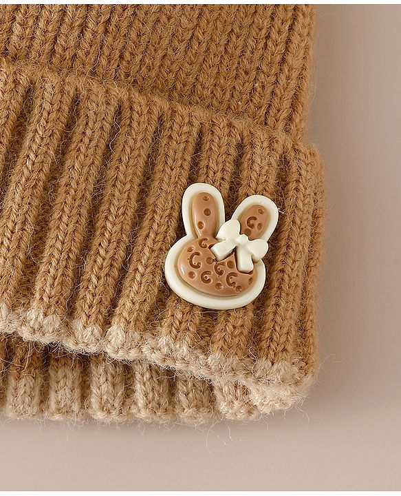 Babyhug Woollen Cap with Bow Applique in Off White - Diameter 15.5 cm