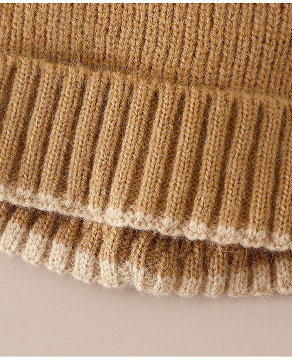Babyhug Woollen Cap with Bow Applique in Off White - Diameter 15.5 cm