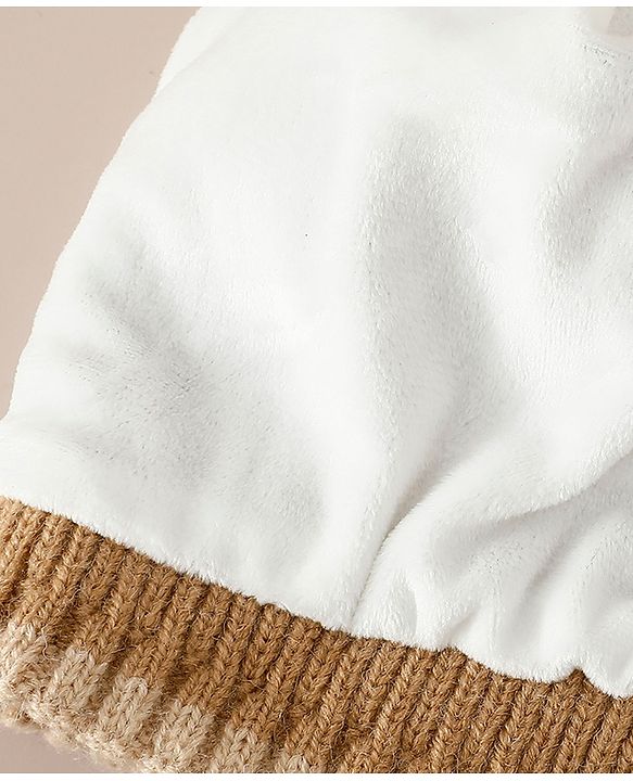 Babyhug Woollen Cap with Bow Applique in Off White - Diameter 15.5 cm