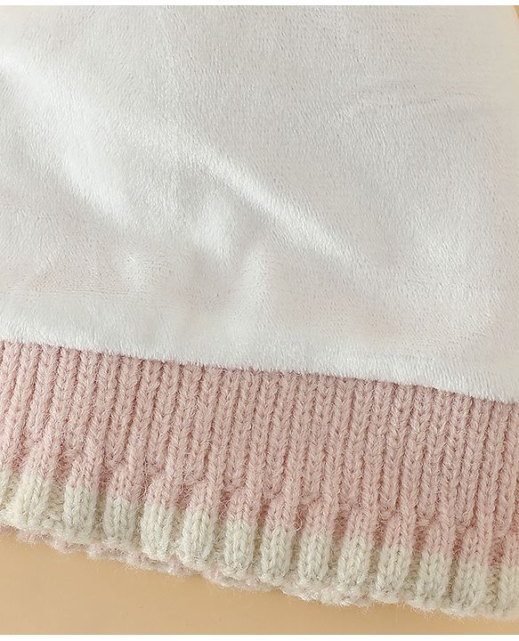 Babyhug Woollen Cap with Bow Applique in Off White - Diameter 15.5 cm