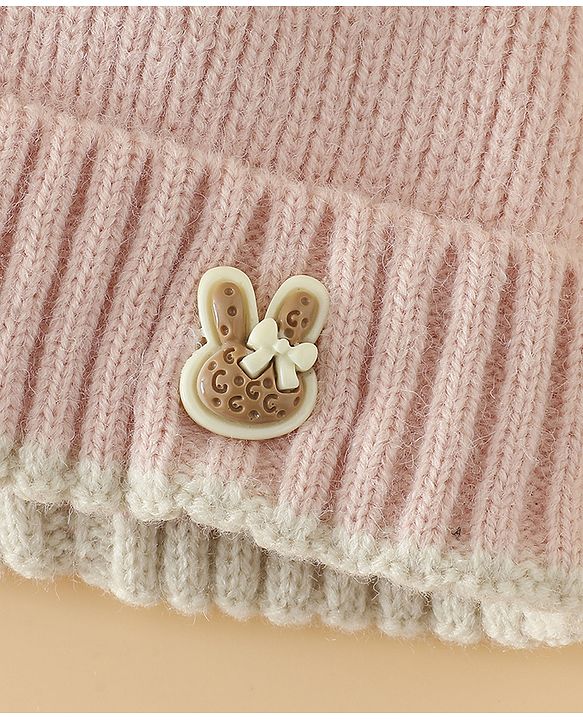 Babyhug Woollen Cap with Bow Applique in Off White - Diameter 15.5 cm