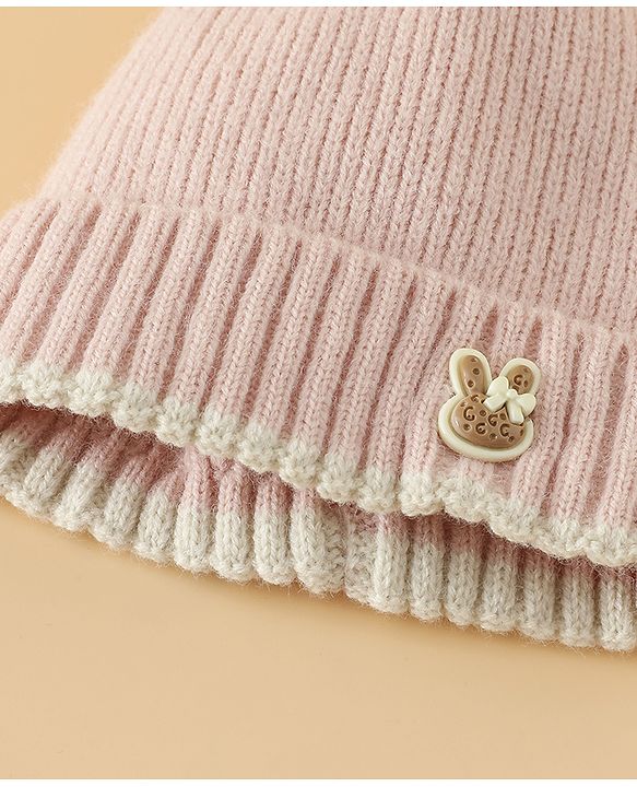 Babyhug Woollen Cap with Bow Applique in Off White - Diameter 15.5 cm