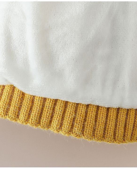Babyhug Woollen Cap With Floral Applique Bow On Top Yellow - Diameter 9 cm