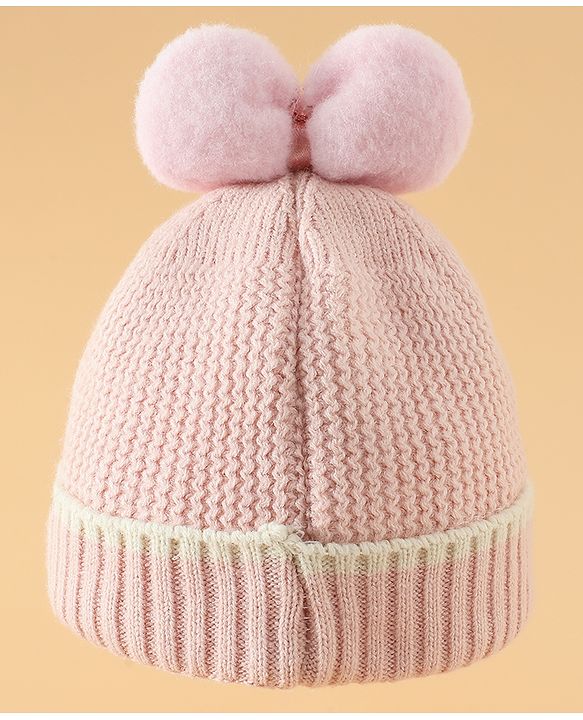 Babyhug Woollen Cap With Floral Applique Bow On Top Yellow - Diameter 9 cm