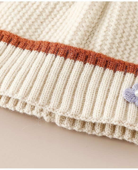 Babyhug Woollen Cap With Floral Applique Bow On Top Yellow - Diameter 9 cm