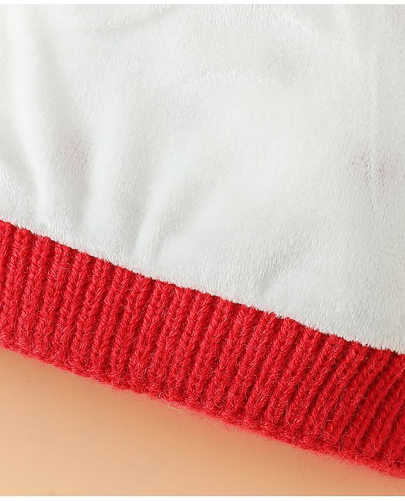 Babyhug Woollen Pom Pom Cap With Heart Print Red Diameter 11 cm