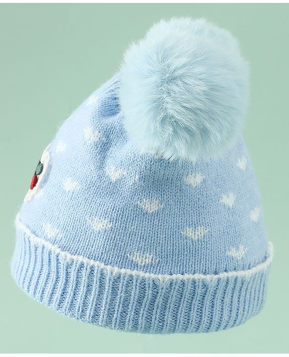 Babyhug Woollen Pom Pom Cap With Heart Print Red Diameter 11 cm