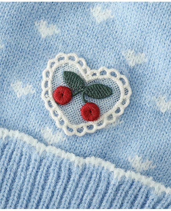 Babyhug Woollen Pom Pom Cap With Heart Print Red Diameter 11 cm