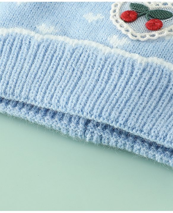 Babyhug Woollen Pom Pom Cap With Heart Print Red Diameter 11 cm