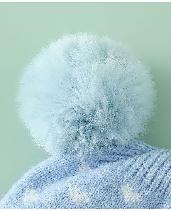 Babyhug Woollen Pom Pom Cap With Heart Print Red Diameter 11 cm