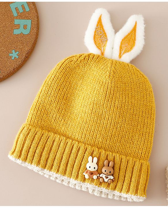 Babyhug Woollen Cap with beanie in Yellow - Diameter 16.5 cm