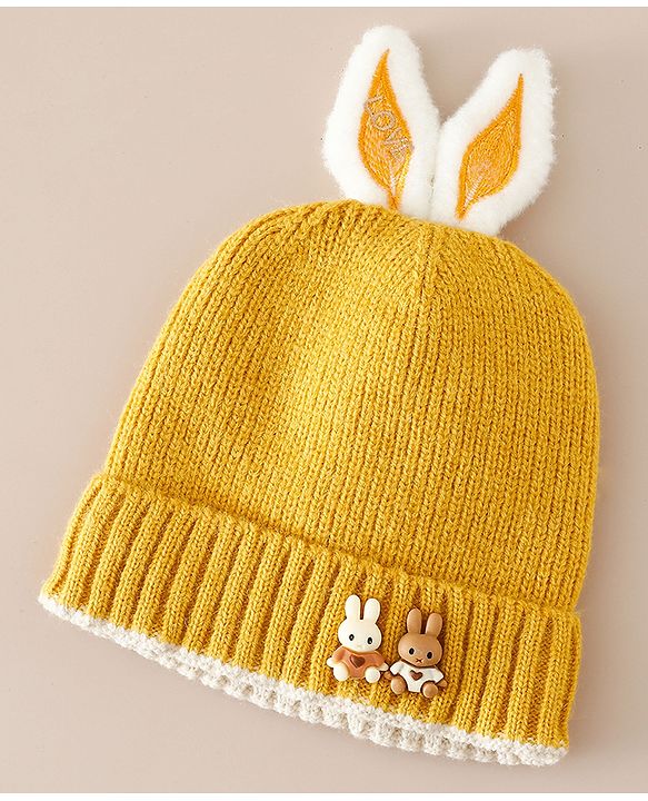Babyhug Woollen Cap with beanie in Yellow - Diameter 16.5 cm