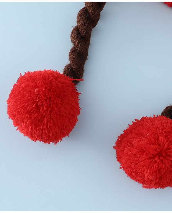 Babyhug Woollen Cap With Flower Applique in Red - Diameter 16 cm