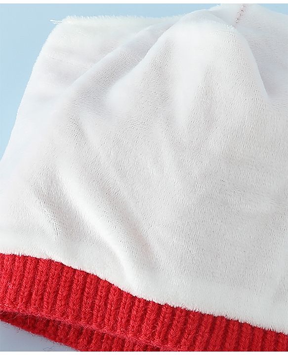 Babyhug Woollen Cap With Flower Applique in Red - Diameter 16 cm