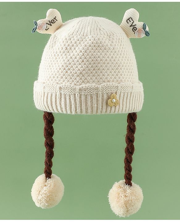 Babyhug Woollen Cap With Flower Applique in Red - Diameter 16 cm
