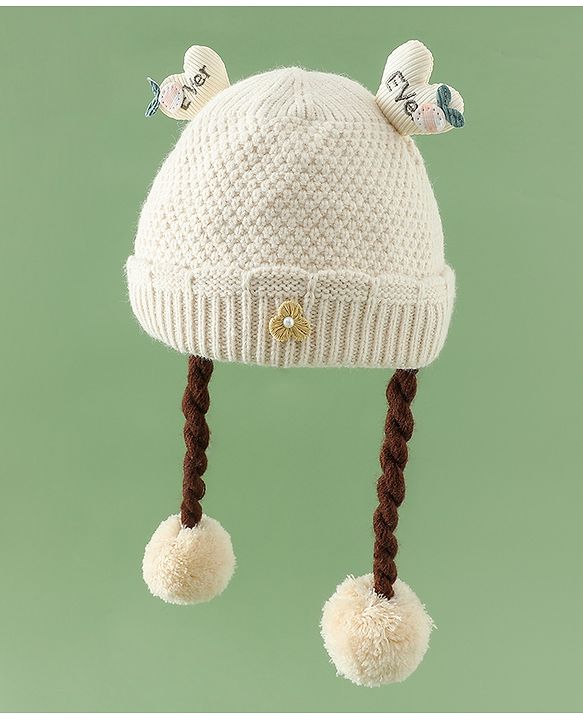 Babyhug Woollen Cap With Flower Applique in Red - Diameter 16 cm