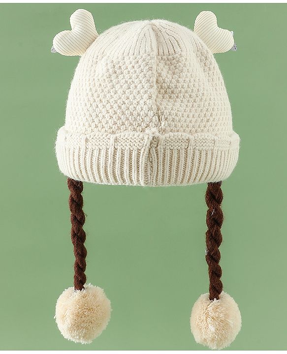 Babyhug Woollen Cap With Flower Applique in Red - Diameter 16 cm