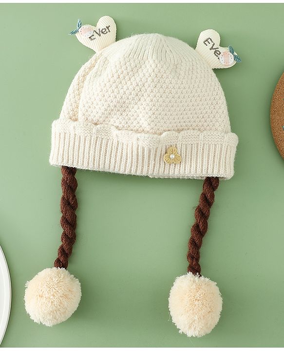 Babyhug Woollen Cap With Flower Applique in Red - Diameter 16 cm