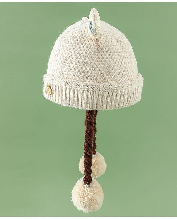 Babyhug Woollen Cap With Flower Applique in Red - Diameter 16 cm