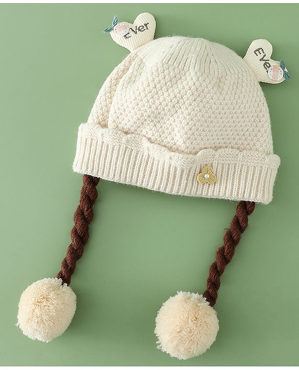 Babyhug Woollen Cap With Flower Applique in Red - Diameter 16 cm