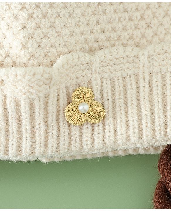 Babyhug Woollen Cap With Flower Applique in Red - Diameter 16 cm