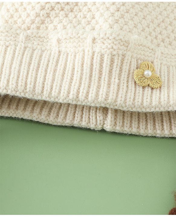 Babyhug Woollen Cap With Flower Applique in Red - Diameter 16 cm