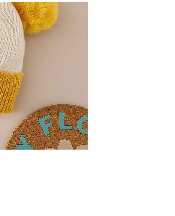 Babyhug Woollen Cap With Bear Applique in Beige - Diameter 15.5 cm