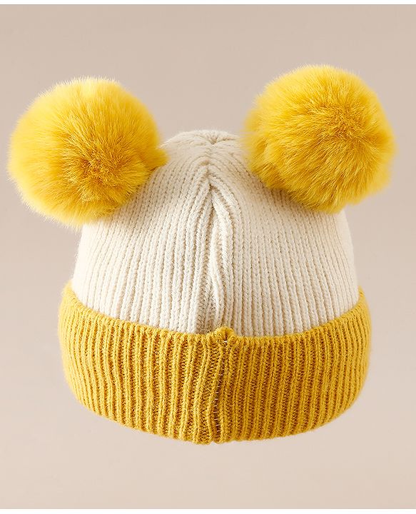 Babyhug Woollen Cap With Bear Applique in Beige - Diameter 15.5 cm