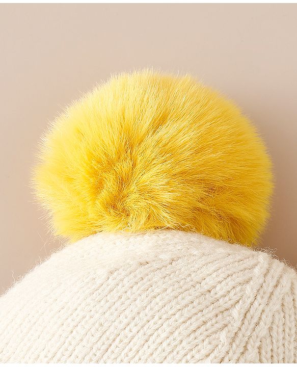 Babyhug Woollen Cap With Bear Applique in Beige - Diameter 15.5 cm