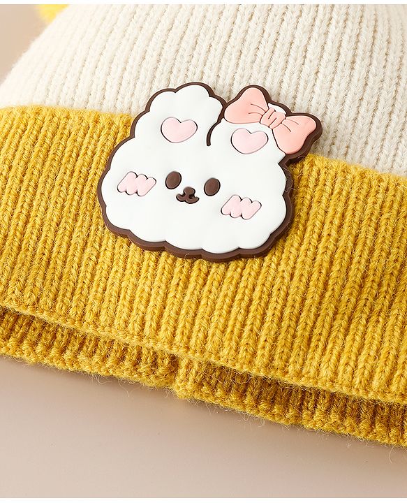 Babyhug Woollen Cap With Bear Applique in Beige - Diameter 15.5 cm