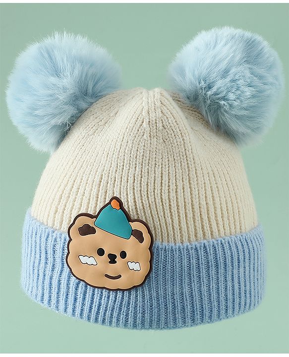 Babyhug Woollen Cap With Bear Applique in Beige - Diameter 15.5 cm