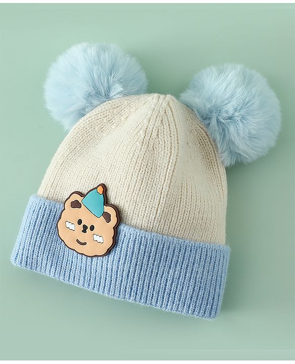 Babyhug Woollen Cap With Bear Applique in Beige - Diameter 15.5 cm