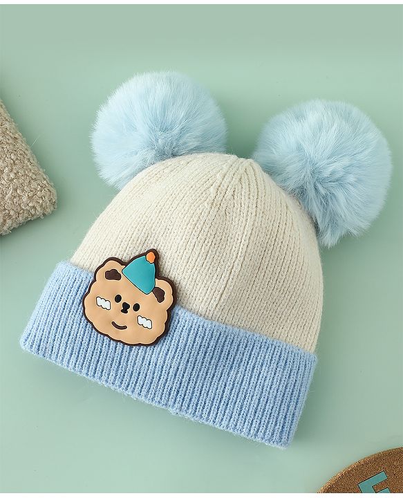 Babyhug Woollen Cap With Bear Applique in Beige - Diameter 15.5 cm