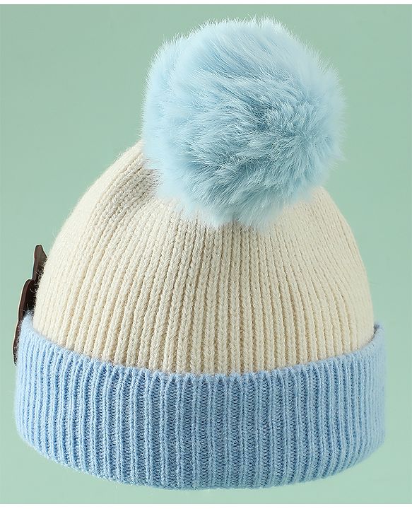 Babyhug Woollen Cap With Bear Applique in Beige - Diameter 15.5 cm