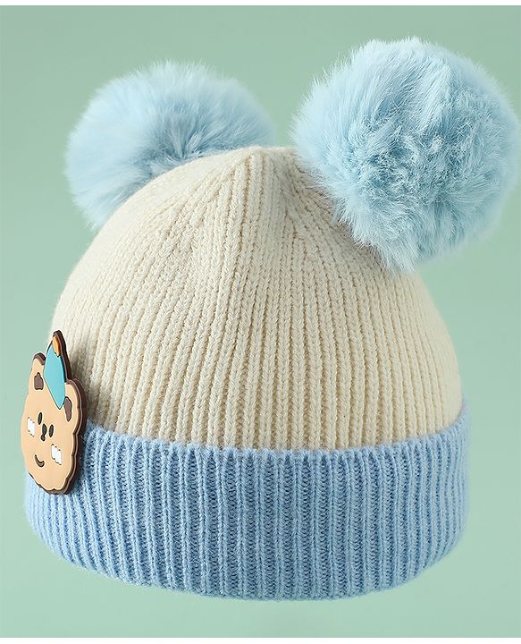 Babyhug Woollen Cap With Bear Applique in Beige - Diameter 15.5 cm