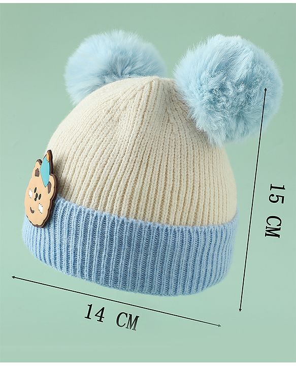 Babyhug Woollen Cap With Bear Applique in Beige - Diameter 15.5 cm