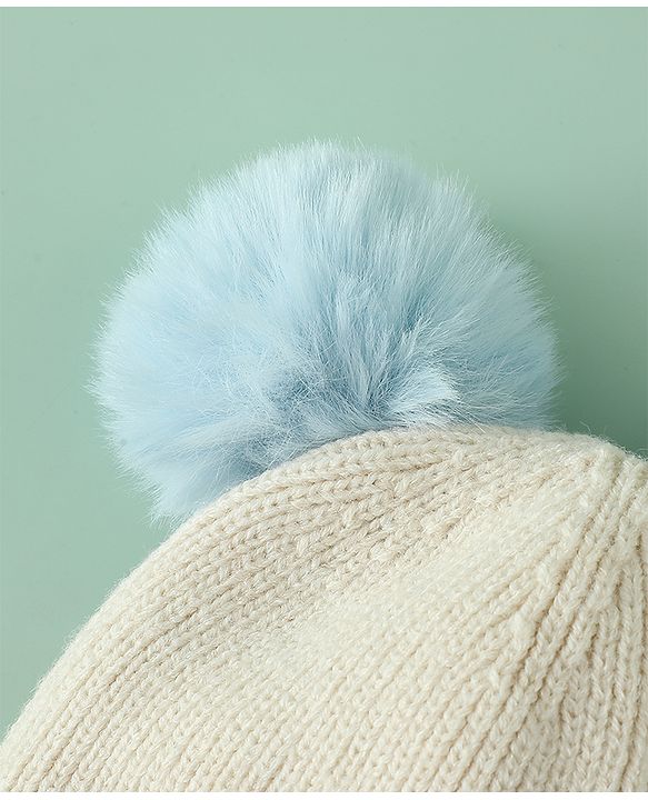 Babyhug Woollen Cap With Bear Applique in Beige - Diameter 15.5 cm