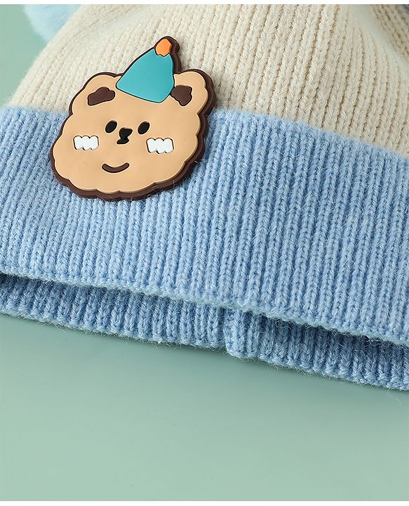 Babyhug Woollen Cap With Bear Applique in Beige - Diameter 15.5 cm