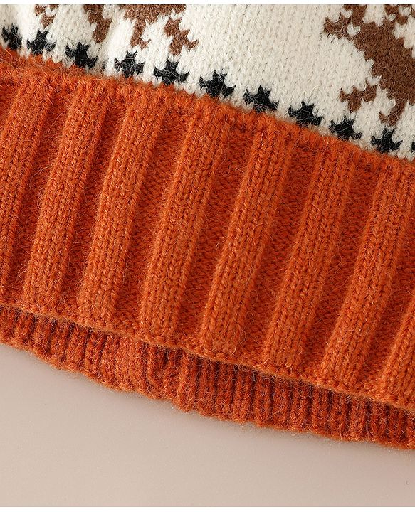 Babyhug Woollen Cap with Reindeer Applique in Red - Diameter 14 cm
