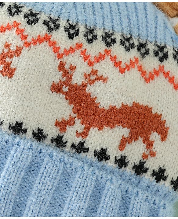 Babyhug Woollen Cap with Reindeer Applique in Red - Diameter 14 cm