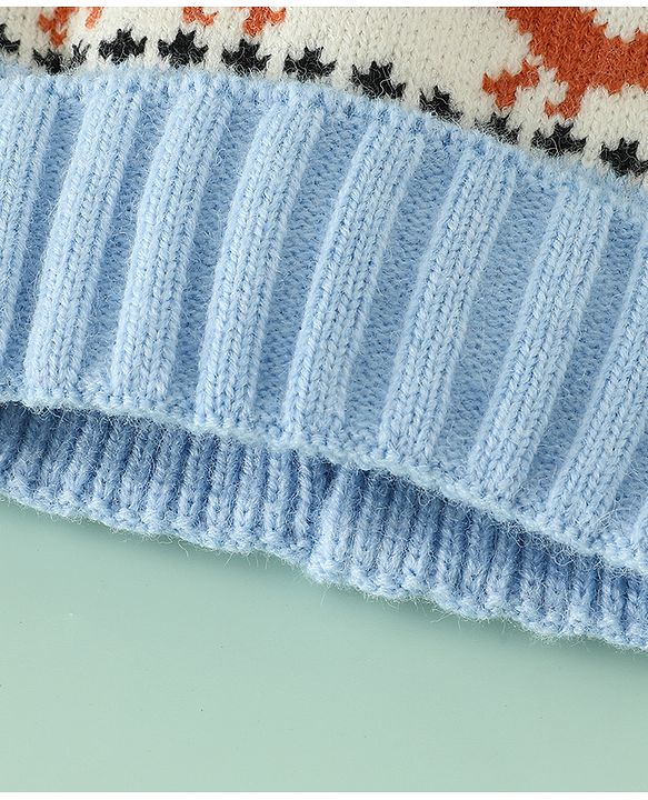 Babyhug Woollen Cap with Reindeer Applique in Red - Diameter 14 cm