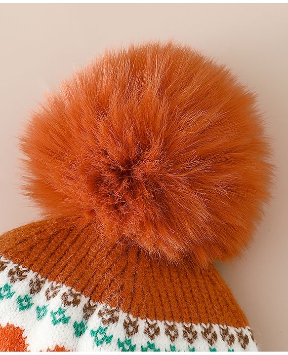 Babyhug Woollen Cap With Heart Design in Orange - Diameter 14.5 cm